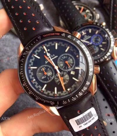 AAA Quality Omega Speedmaster Chrono Watches Rose Gold Black Strap